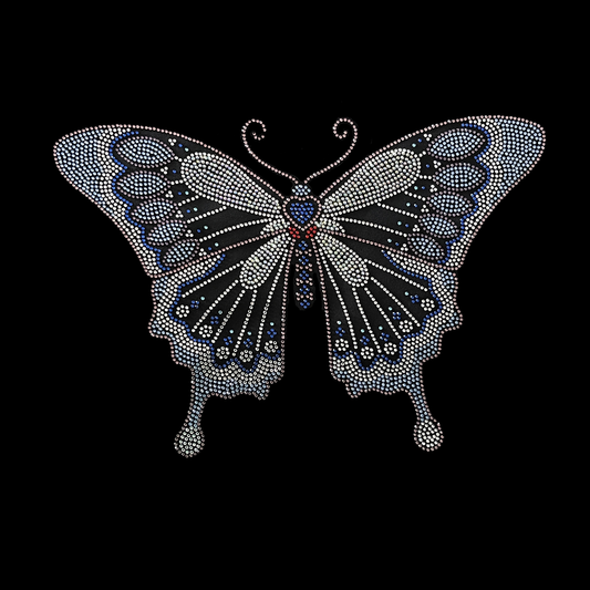 Blue Crystal Heart Butterfly Iron on Rhinestone Hot Fix Design By Rhinestop