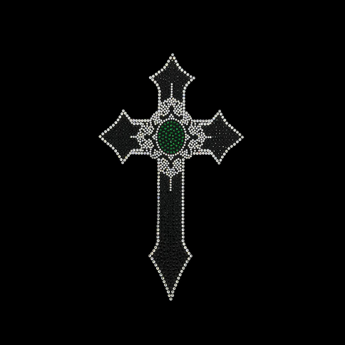 Black Emerald Rhinestone Cross Iron on Transfer Design