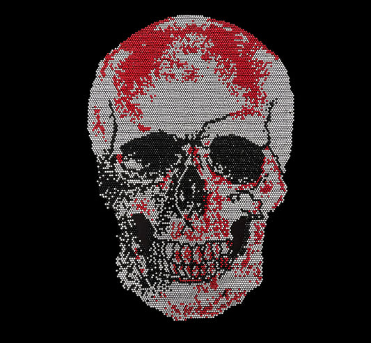 Red Crystal Skull Rhinestone Iron On Heat Transfer Design