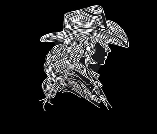 Cowgirl Western Girl Heat Transfer Iron on Hot fix Rhinestone Bling Design Patch by Rhinestop
