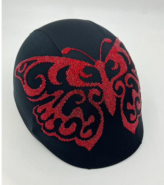 Red butterfly helmet cover , red rhinestone helmet cover , helmet cover for riders, red butterfly design helmet cover , red helmet