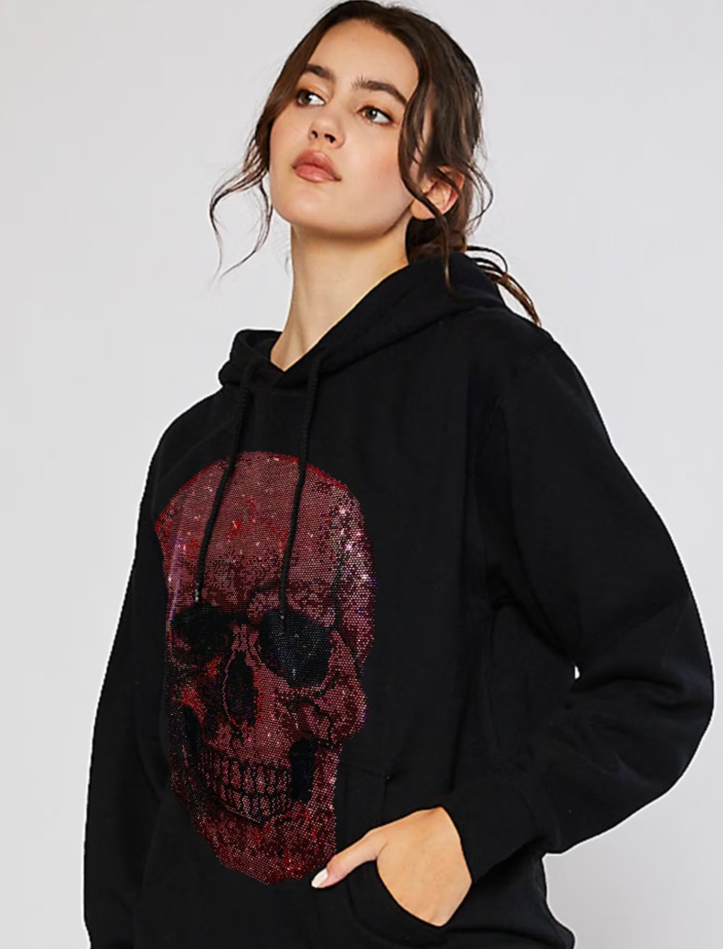 Red skull sweatshirt ,Black sweatshirt with skull , custom sweatshirt red skeleton , red skull black sweatshirt