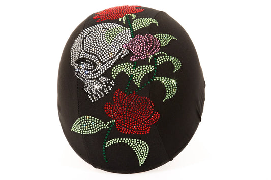 Skull with flowers Custom helmet cover , Rhinestone bling helmet skin , Equestrian motorcycle , cyclist , skiing helmet cover