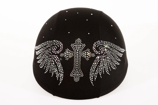 Wings with cross helmet cover , custom helmet covers , helmet covers , ladies helmet cover , women rider helmet , biker girl helmets , helmet stickers