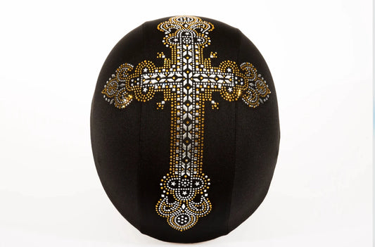 Sparkle Cross helmet cover , gold cross helmet cover , rhinestone helmet skin , black helmet cover with cross , bling bling helmet cover