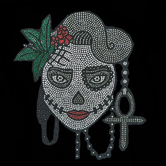 Day of the death patches ,rhinestone iron on designs , day of death rhinestones transfer , iron on heat transfer design , iron on hot fix