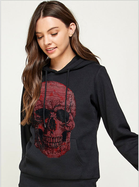 Red skull sweatshirt ,Black sweatshirt with skull , custom sweatshirt red skeleton , red skull black sweatshirt
