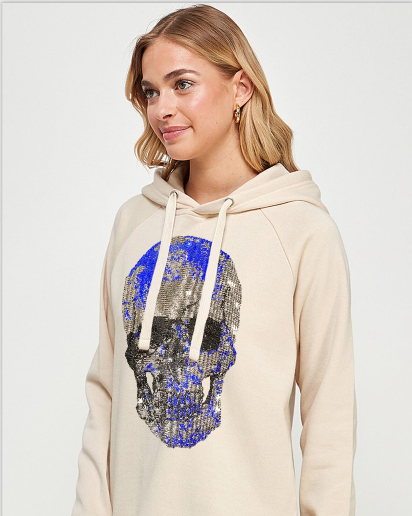 Crystal blue skull Sweatshirt , blue skeleton applique sweatshirt, black hoodie with crystal blue skull design ,custom sweatshirt with skull