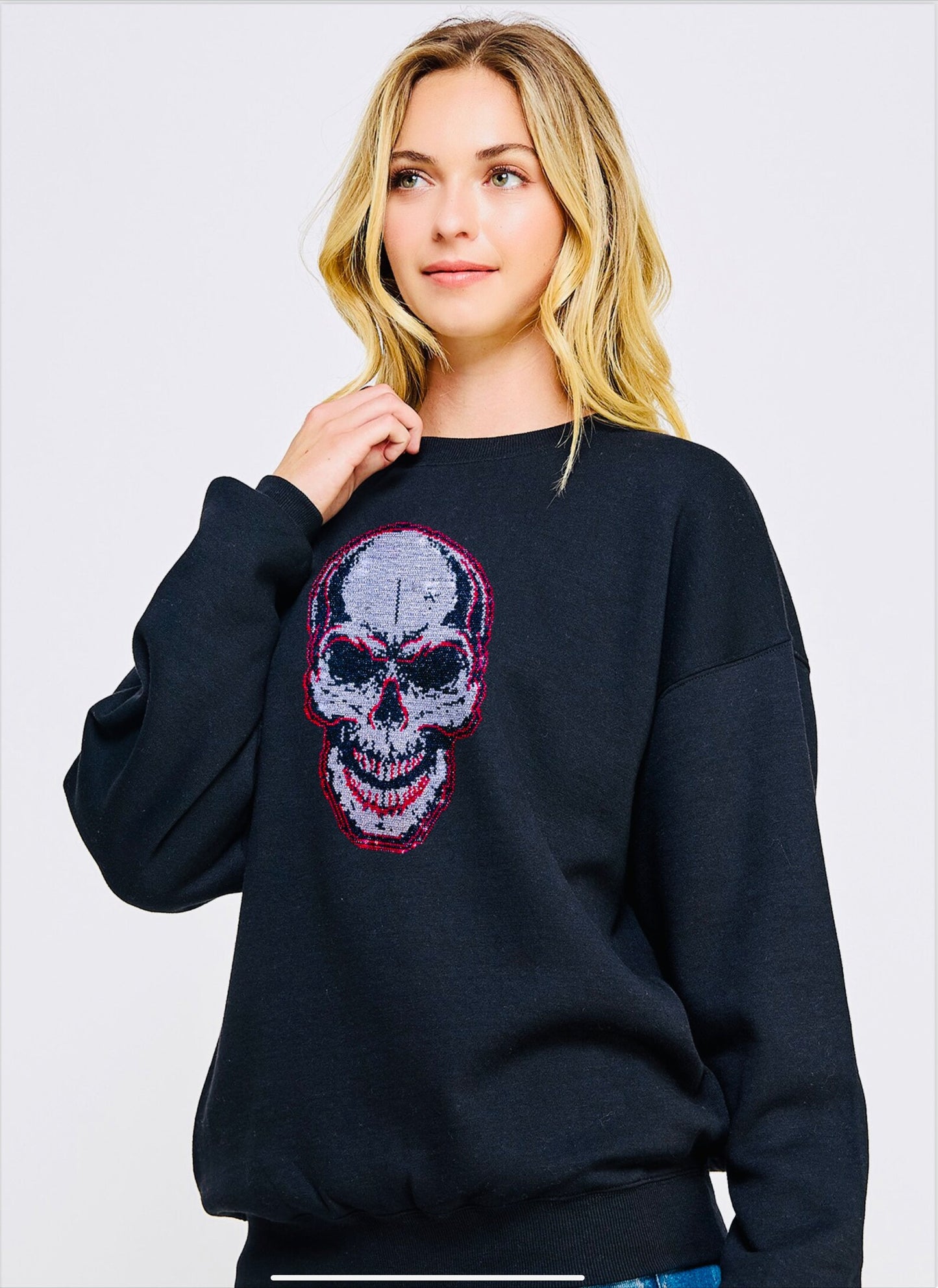 Crystal skull Sweatshirt , skeleton applique sweatshirt, black hoodie with crystal skull design , custom sweatshirt with skull