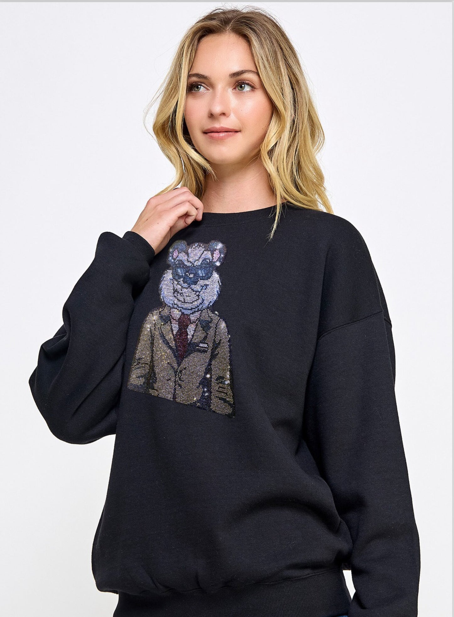 Cool Bear rhinestone sweatshirt, black sweatshirt with teddy bear , bling sweatshirt, rhinestone sweatshirt teddy bear