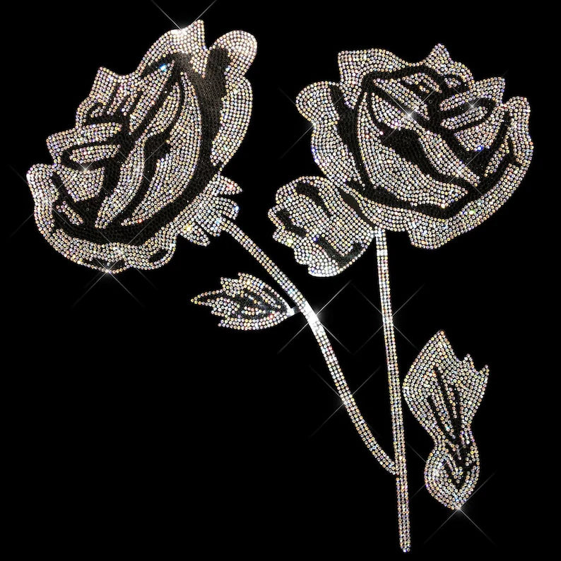 Flower iron on transfer , crystal flower applique , bedazzled flower, heat transfer flower decal , rhinestone iron on, Hot fix rhinestone