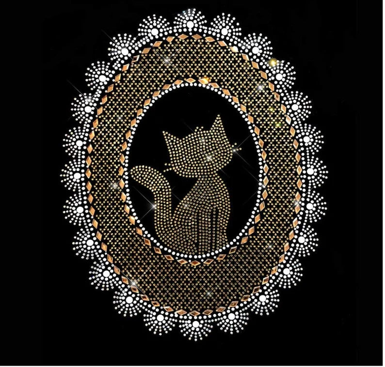 Gold Cat Iron on Heat Transfer Rhinestone Design By Rhinestop