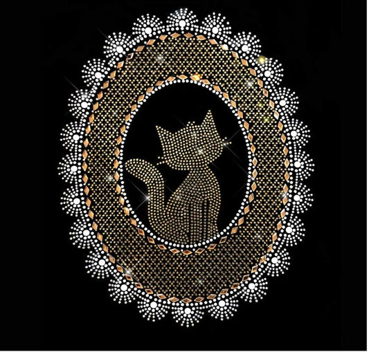 Gold Cat Iron on Heat Transfer Rhinestone Design By Rhinestop