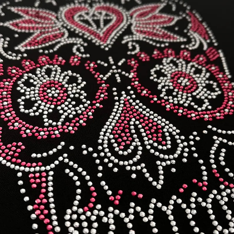Pink sugar skull bedazzle design rhinestone craft hot fix rhinestone sugar skull applique diy heat transfer decals for clothes