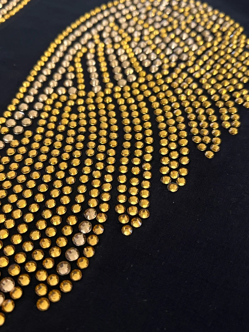 Gold Angel wing design , rhinestone gold angel wings ,heat transfer Gold angel wings for shirts , wings for angels , hot fix iron on