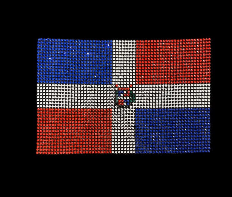 Dominican iron on flag , rhinestone transfer Dominican flag , heat transfer Dominican flag design , hot fix Dominica flag applique