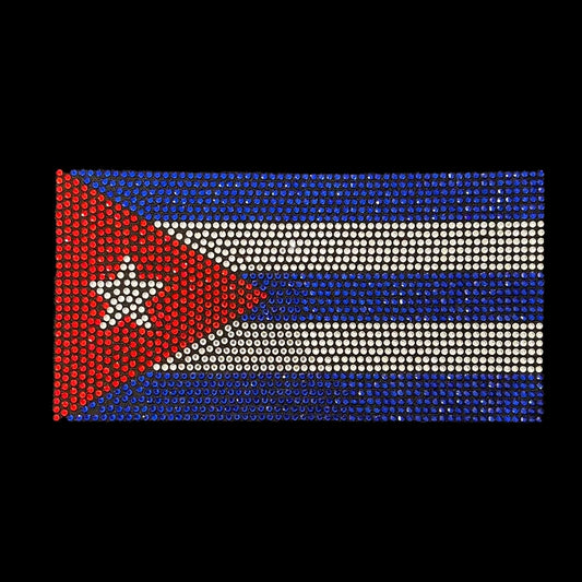 Cuban flag iron on patch , heat transfer Cuban flag transfer , hot fix rhinestone flag , Hotfixed rhinestone transfers , iron on patches