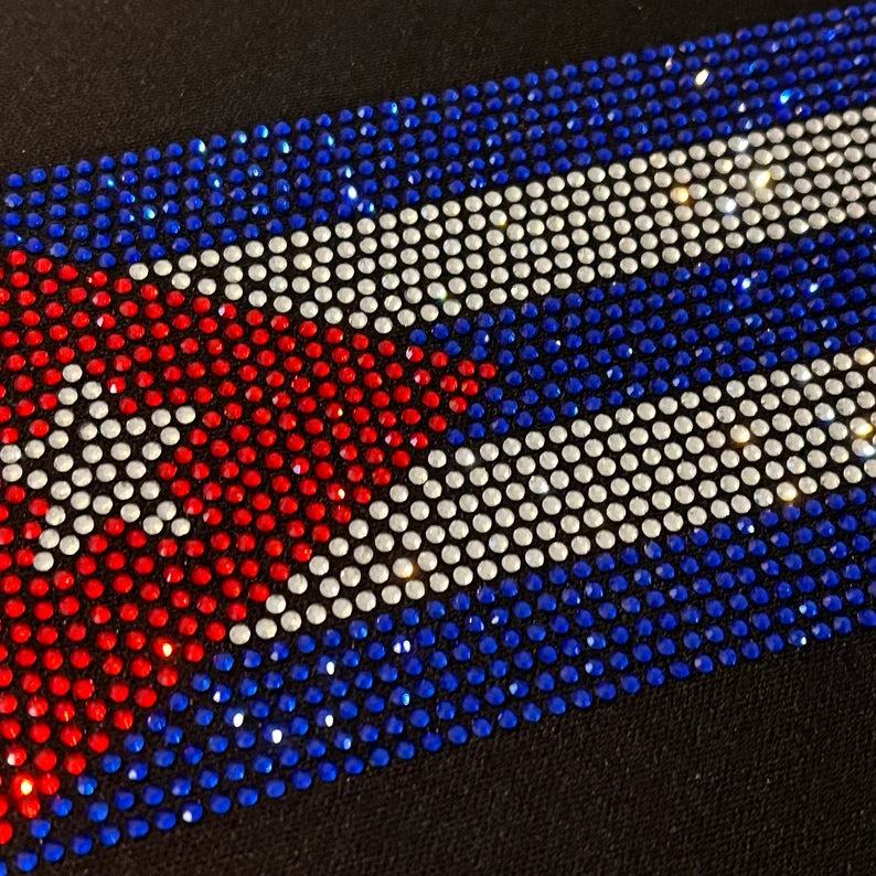 Cuban flag iron on patch , heat transfer Cuban flag transfer , hot fix rhinestone flag , Hotfixed rhinestone transfers , iron on patches