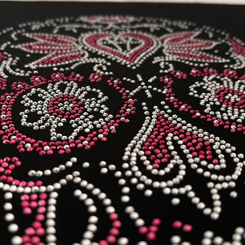 Pink sugar skull bedazzle design rhinestone craft hot fix rhinestone sugar skull applique diy heat transfer decals for clothes