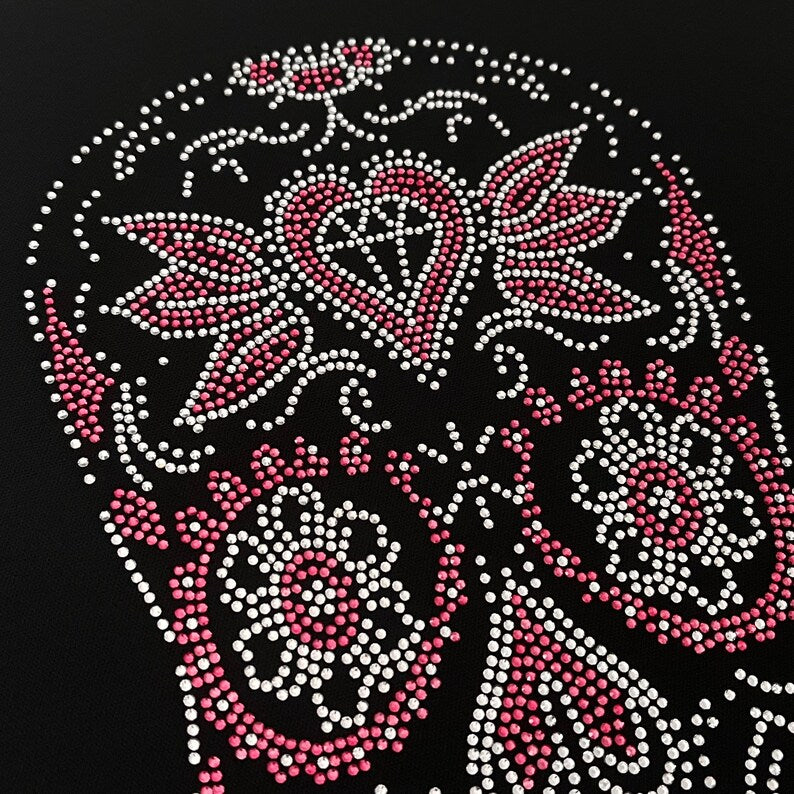 Pink sugar skull bedazzle design rhinestone craft hot fix rhinestone sugar skull applique diy heat transfer decals for clothes