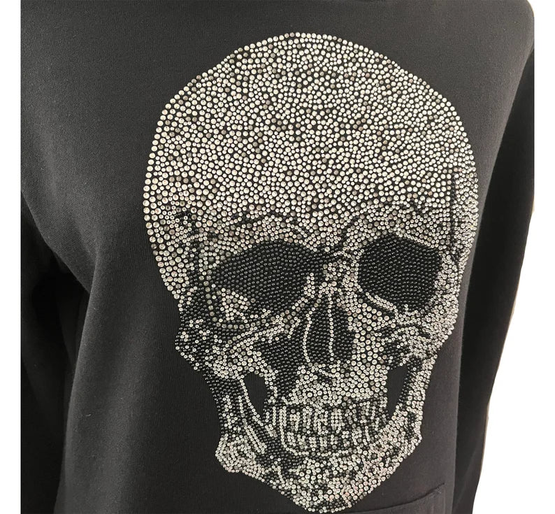 Skull Rhinestone Design Bling Stylish Hoodie By Rhinestop