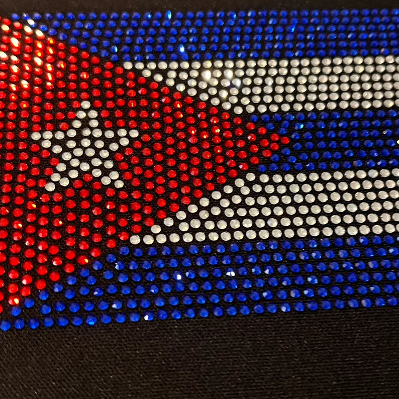 Cuban flag iron on patch , heat transfer Cuban flag transfer , hot fix rhinestone flag , Hotfixed rhinestone transfers , iron on patches