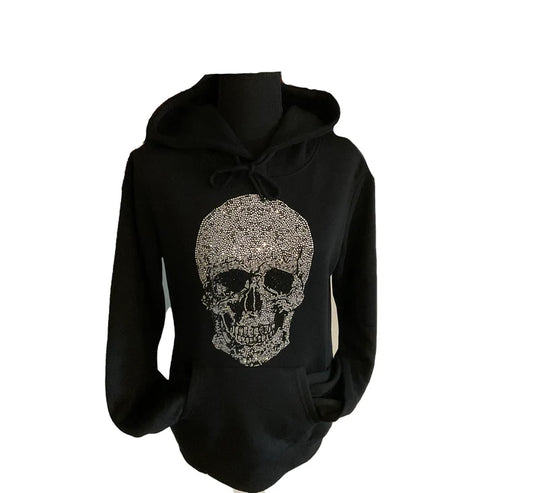 Skull Rhinestone Design Bling Stylish Hoodie By Rhinestop