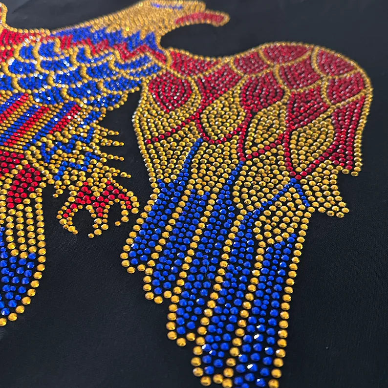 Eagle Elvis iron on design, iron on Elvis patch , hot fix rhinestone design, rhinestone heat transfers , bling Elvis eagle iron on decals