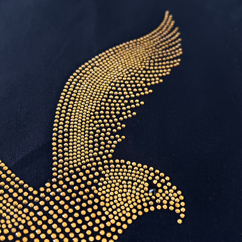 Gold eagle rhinestones, gold eagle heat transfer design , iron on eagle design , rhinestone hot fix eagles , rhinestones eagles patch