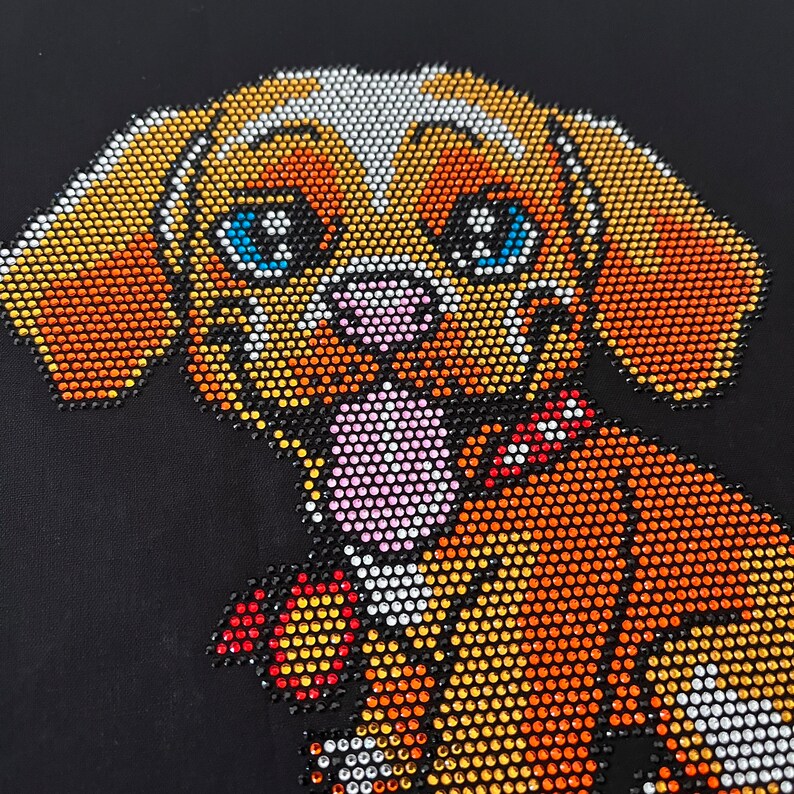 Cute Puppy Rhinestone Heat Transfer Iron On Desing By Rhinestop