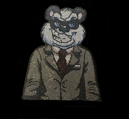 Gangster Teddy Bear Iron on Rhinestone Heat Transfer Design  By Rhinestop