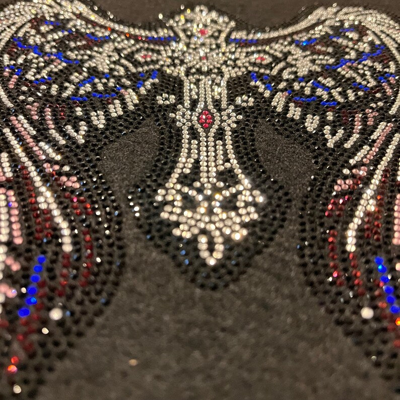 Angel cross wing rhinestone design , rhinestone angels wing with cross patch, hot fix iron on angel wing transfer ,heat transfer angel wing