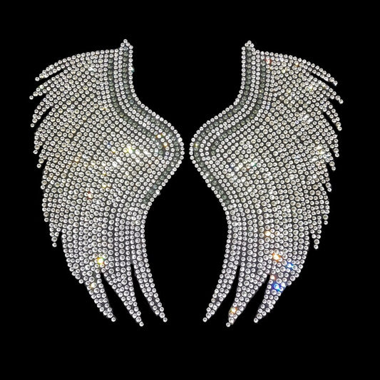 Rhinestone Elegant angel wings , rhinestone angel wings , iron on angel wing transfer , Dazzling Apparel designs , DIY Sparkle Embellishment