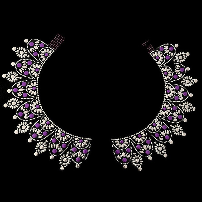 Purple necklace iron on design , hot fix people necklace applique , heat transfer necklace patch , rhinestone iron on , hot fix iron on