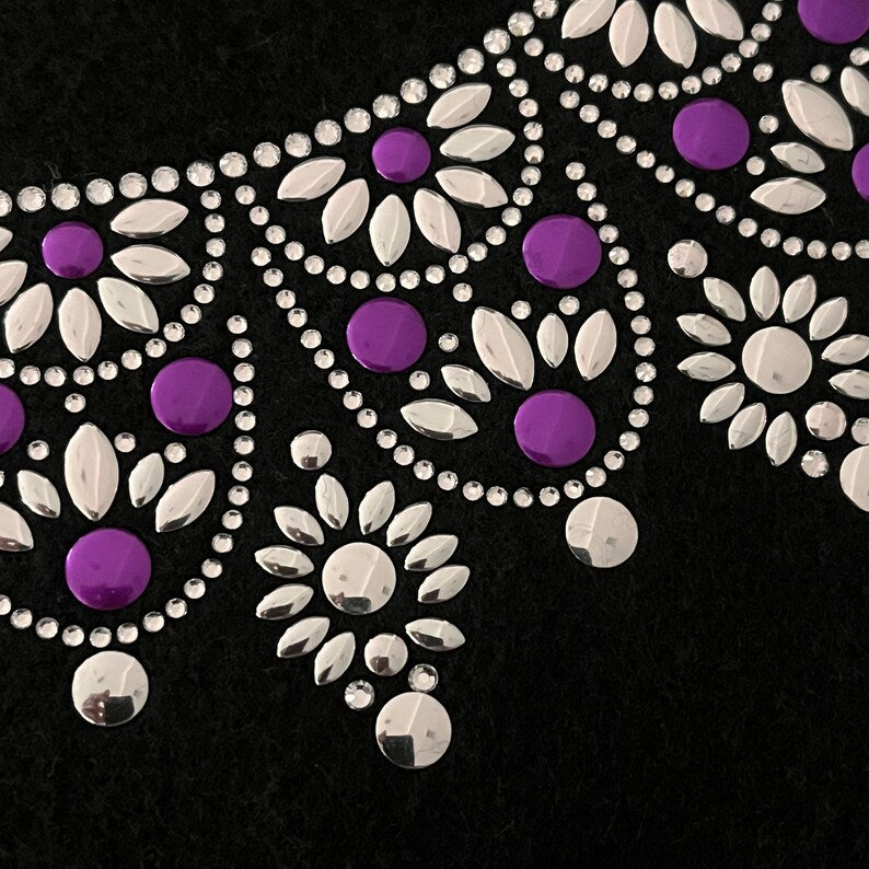 Purple necklace iron on design , hot fix people necklace applique , heat transfer necklace patch , rhinestone iron on , hot fix iron on