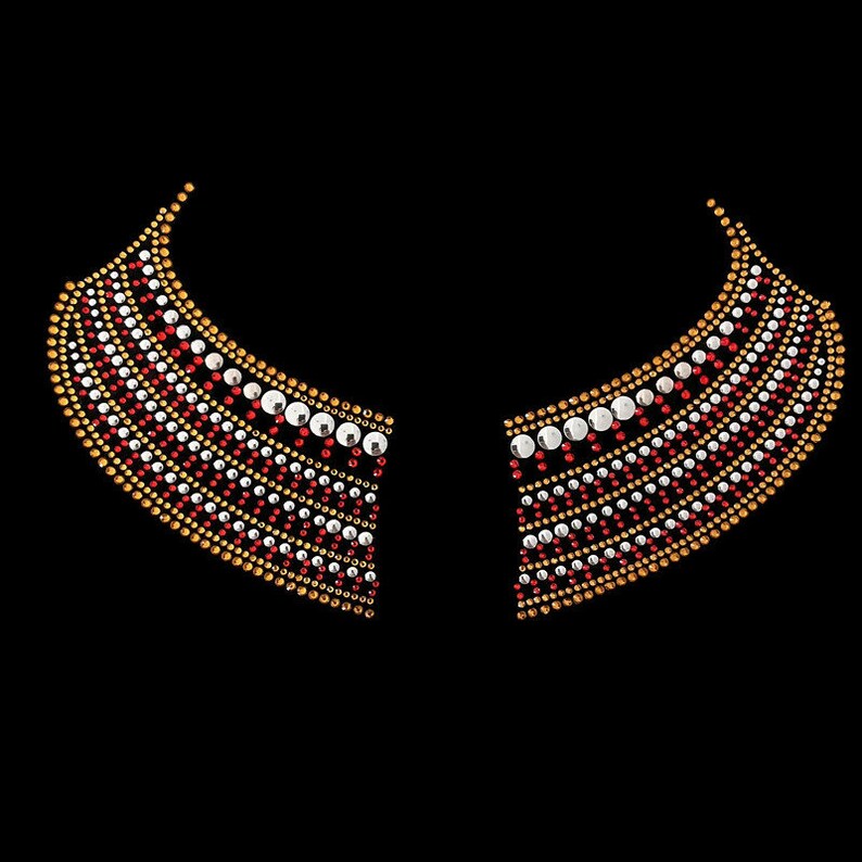Egyptian necklace iron on design , hot fix rhinestone patch , heat transfer diy design , bling necklace patch, rhinestone applique