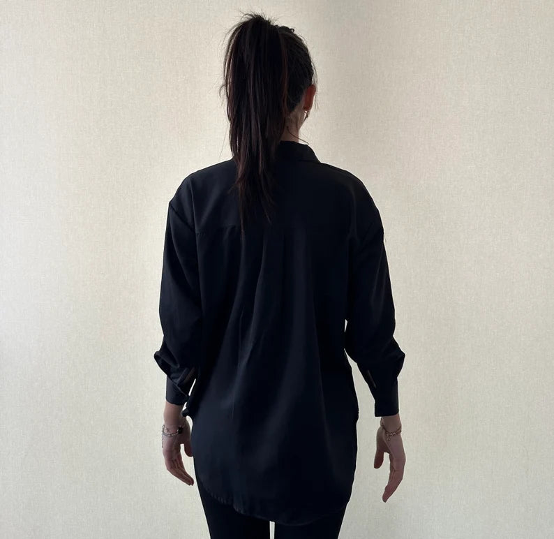 Rhinestone Fatima's hand design black shirt