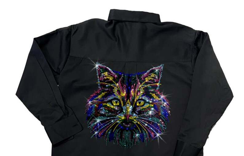Rhinestone cat design shirt , bling shirt