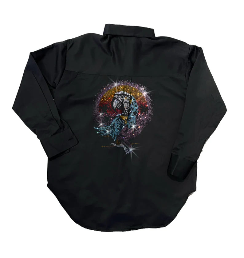 Rhinestone parrot design shirt , bling shirt , rhinestone fashion , sparkle style ,