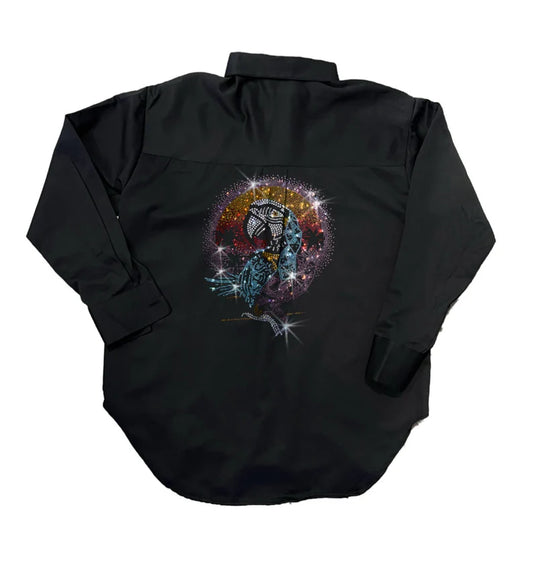 Rhinestone parrot design shirt , bling shirt , rhinestone fashion , sparkle style ,