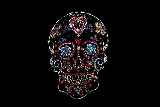 Neon Sugar Skull Iron in Rhinestone Heat Transfer Design