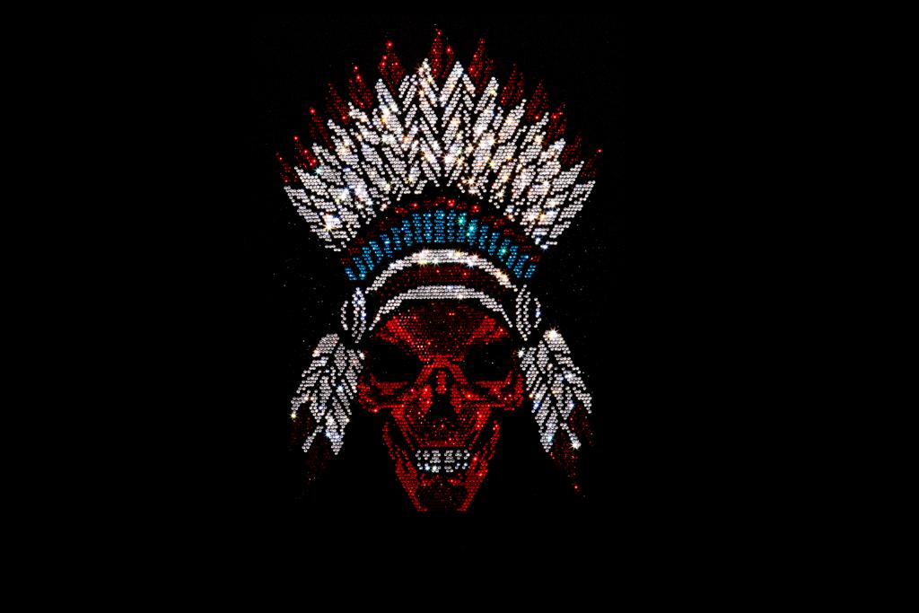 Wild Indian Chief Iron on Rhinestone Hot Fix Transfer Design