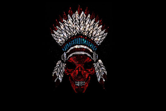 Wild Indian Chief Iron on Rhinestone Hot Fix Transfer Design