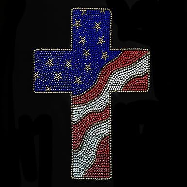 Rhinestop Patriot Flag Cross Iron on Rhinestone Design