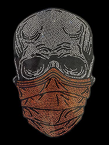 Rhinestop Skull with Orange Mask Iron onn Rhinestone Design