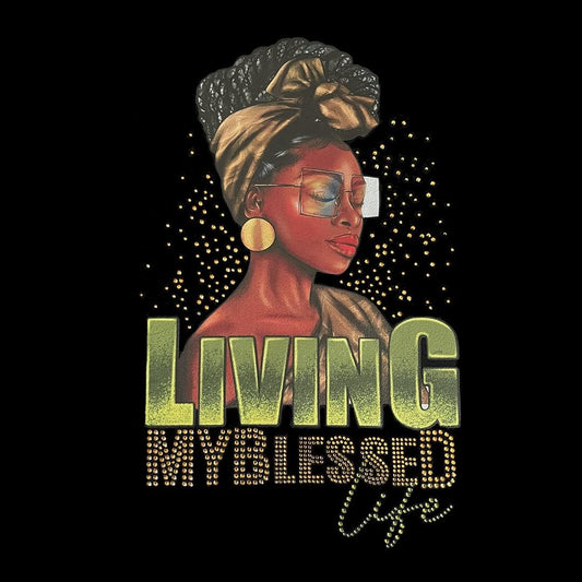 Rhinestop Living My Blessed Life Iron on Decals