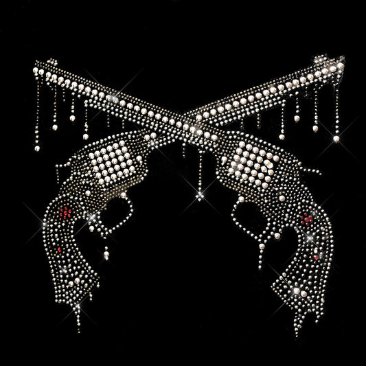 Crystal Pistols Iron on Rhinestone Heat Transfer Design