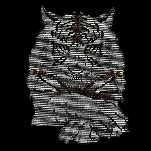 Silver Tiger Iron on Rhinestone Heat Transfer Bling Design By Rhinestop