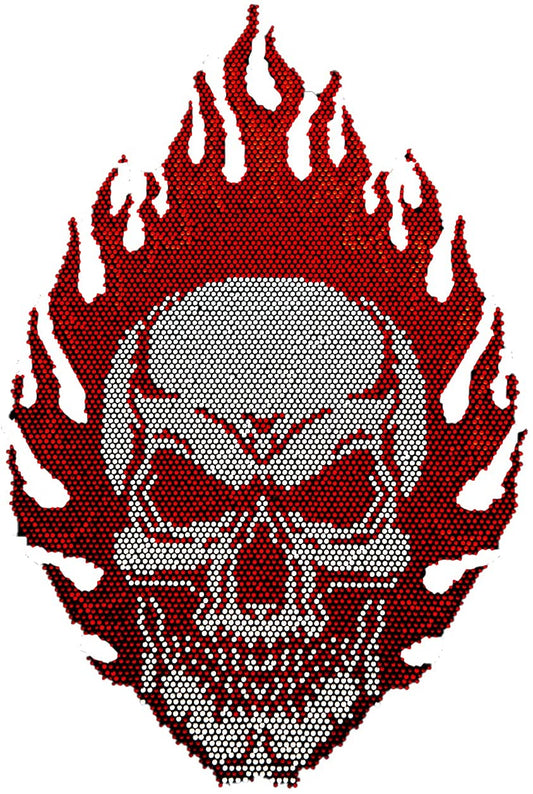 Rhinestop Skull in Flames Iron on Rhinestone Design