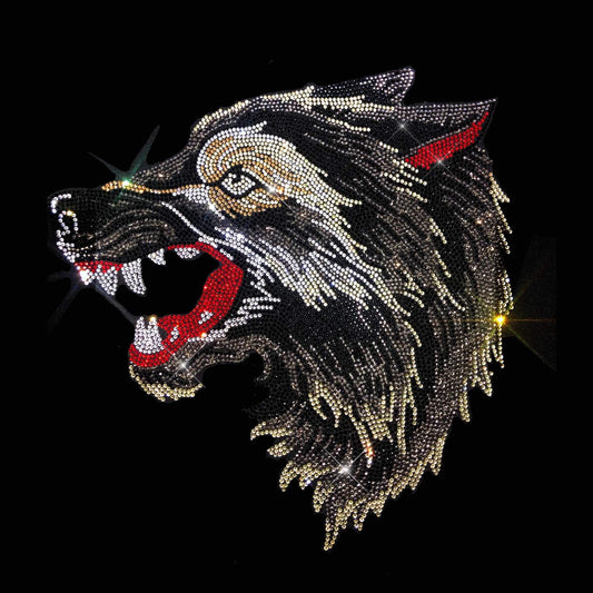 Wolf Rhinestone Iron on Heat Transfer Design